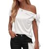 image:imageBTFBM Off The Shoulder Tops for Women Summer 2026 Short Sleeve Satin Blouse Shirts Silk Y2K Going Out Top Beach VacationWhite