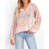 image:imageBTFBM Blouses for Women Dressy Casual Floral Summer Boho Tops V Neck Lightweight Long Sleeve Shirts Spring Clothes 2026Floral Print Apricot
