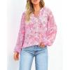 image:imageBTFBM Blouses for Women Dressy Casual Floral Summer Boho Tops V Neck Lightweight Long Sleeve Shirts Spring Clothes 2026Floral Print Pink