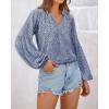 image:imageBTFBM Blouses for Women Dressy Casual Floral Summer Boho Tops V Neck Lightweight Long Sleeve Shirts Spring Clothes 2026Leopard Dark Blue