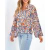 image:imageBTFBM Blouses for Women Dressy Casual Floral Summer Boho Tops V Neck Lightweight Long Sleeve Shirts Spring Clothes 2026Multicolor Dark Blue