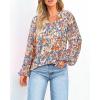 image:imageBTFBM Blouses for Women Dressy Casual Floral Summer Boho Tops V Neck Lightweight Long Sleeve Shirts Spring Clothes 2026Multicolor Dark Blue