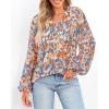 image:imageBTFBM Blouses for Women Dressy Casual Floral Summer Boho Tops V Neck Lightweight Long Sleeve Shirts Spring Clothes 2026Multicolor Dark Blue