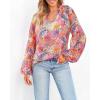 image:imageBTFBM Blouses for Women Dressy Casual Floral Summer Boho Tops V Neck Lightweight Long Sleeve Shirts Spring Clothes 2026Multicolor Red