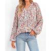 image:imageBTFBM Blouses for Women Dressy Casual Floral Summer Boho Tops V Neck Lightweight Long Sleeve Shirts Spring Clothes 2026Pink Blue Flower White