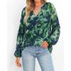 image:imageBTFBM Blouses for Women Dressy Casual Floral Summer Boho Tops V Neck Lightweight Long Sleeve Shirts Spring Clothes 2026Print Green
