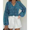 image:imageBTFBM Blouses for Women Dressy Casual Floral Summer Boho Tops V Neck Lightweight Long Sleeve Shirts Spring Clothes 2026Print Purple Green