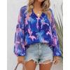 image:imageBTFBM Blouses for Women Dressy Casual Floral Summer Boho Tops V Neck Lightweight Long Sleeve Shirts Spring Clothes 2026Print Royal Blue
