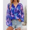 image:imageBTFBM Blouses for Women Dressy Casual Floral Summer Boho Tops V Neck Lightweight Long Sleeve Shirts Spring Clothes 2026Print Royal Blue