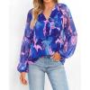 image:imageBTFBM Blouses for Women Dressy Casual Floral Summer Boho Tops V Neck Lightweight Long Sleeve Shirts Spring Clothes 2026Print Royal Blue