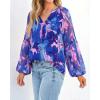 image:imageBTFBM Blouses for Women Dressy Casual Floral Summer Boho Tops V Neck Lightweight Long Sleeve Shirts Spring Clothes 2026Print Royal Blue
