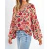 image:imageBTFBM Blouses for Women Dressy Casual Floral Summer Boho Tops V Neck Lightweight Long Sleeve Shirts Spring Clothes 2026Red Flower Orange