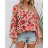 image:imageBTFBM Blouses for Women Dressy Casual Floral Summer Boho Tops V Neck Lightweight Long Sleeve Shirts Spring Clothes 2026Red Flower Orange