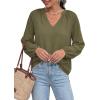 image:imageBTFBM Blouses for Women Dressy Casual Floral Summer Boho Tops V Neck Lightweight Long Sleeve Shirts Spring Clothes 2026Solid Army Green