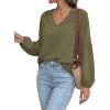 image:imageBTFBM Blouses for Women Dressy Casual Floral Summer Boho Tops V Neck Lightweight Long Sleeve Shirts Spring Clothes 2026Solid Army Green