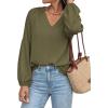 image:imageBTFBM Blouses for Women Dressy Casual Floral Summer Boho Tops V Neck Lightweight Long Sleeve Shirts Spring Clothes 2026Solid Army Green