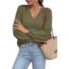 image:imageBTFBM Blouses for Women Dressy Casual Floral Summer Boho Tops V Neck Lightweight Long Sleeve Shirts Spring Clothes 2026Solid Army Green