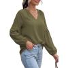 image:imageBTFBM Blouses for Women Dressy Casual Floral Summer Boho Tops V Neck Lightweight Long Sleeve Shirts Spring Clothes 2026Solid Army Green