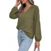 image:imageBTFBM Blouses for Women Dressy Casual Floral Summer Boho Tops V Neck Lightweight Long Sleeve Shirts Spring Clothes 2026Solid Army Green