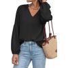 image:imageBTFBM Blouses for Women Dressy Casual Floral Summer Boho Tops V Neck Lightweight Long Sleeve Shirts Spring Clothes 2026Solid Black
