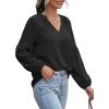 image:imageBTFBM Blouses for Women Dressy Casual Floral Summer Boho Tops V Neck Lightweight Long Sleeve Shirts Spring Clothes 2026Solid Black