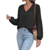 image:imageBTFBM Blouses for Women Dressy Casual Floral Summer Boho Tops V Neck Lightweight Long Sleeve Shirts Spring Clothes 2026Solid Black