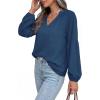 image:imageBTFBM Blouses for Women Dressy Casual Floral Summer Boho Tops V Neck Lightweight Long Sleeve Shirts Spring Clothes 2026Solid Blue
