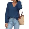image:imageBTFBM Blouses for Women Dressy Casual Floral Summer Boho Tops V Neck Lightweight Long Sleeve Shirts Spring Clothes 2026Solid Blue