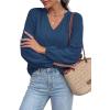image:imageBTFBM Blouses for Women Dressy Casual Floral Summer Boho Tops V Neck Lightweight Long Sleeve Shirts Spring Clothes 2026Solid Blue