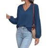 image:imageBTFBM Blouses for Women Dressy Casual Floral Summer Boho Tops V Neck Lightweight Long Sleeve Shirts Spring Clothes 2026Solid Blue