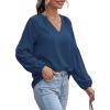 image:imageBTFBM Blouses for Women Dressy Casual Floral Summer Boho Tops V Neck Lightweight Long Sleeve Shirts Spring Clothes 2026Solid Blue
