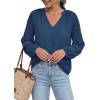 image:imageBTFBM Blouses for Women Dressy Casual Floral Summer Boho Tops V Neck Lightweight Long Sleeve Shirts Spring Clothes 2026Solid Blue