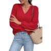 image:imageBTFBM Blouses for Women Dressy Casual Floral Summer Boho Tops V Neck Lightweight Long Sleeve Shirts Spring Clothes 2026Solid Red