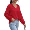 image:imageBTFBM Blouses for Women Dressy Casual Floral Summer Boho Tops V Neck Lightweight Long Sleeve Shirts Spring Clothes 2026Solid Red
