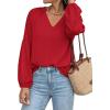 image:imageBTFBM Blouses for Women Dressy Casual Floral Summer Boho Tops V Neck Lightweight Long Sleeve Shirts Spring Clothes 2026Solid Red