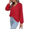 image:imageBTFBM Blouses for Women Dressy Casual Floral Summer Boho Tops V Neck Lightweight Long Sleeve Shirts Spring Clothes 2026Solid Red