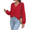 image:imageBTFBM Blouses for Women Dressy Casual Floral Summer Boho Tops V Neck Lightweight Long Sleeve Shirts Spring Clothes 2026Solid Red