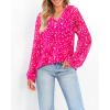 image:imageBTFBM Blouses for Women Dressy Casual Floral Summer Boho Tops V Neck Lightweight Long Sleeve Shirts Spring Clothes 2026White Flower Rose Red