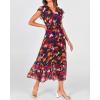 image:imageBTFBM Women Summer Bohemian Floral Casual Wrap V Neck Ruffle Cap Sleeveless Belt ALine Pleated Hem Midi Sun Dress WhiteBlue Orange Flower