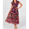 image:imageBTFBM Women Summer Bohemian Floral Casual Wrap V Neck Ruffle Cap Sleeveless Belt ALine Pleated Hem Midi Sun Dress WhiteBlue Orange Flower