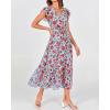 image:imageBTFBM Women Summer Bohemian Floral Casual Wrap V Neck Ruffle Cap Sleeveless Belt ALine Pleated Hem Midi Sun Dress WhiteBlue Red Flower