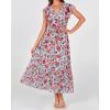 image:imageBTFBM Women Summer Bohemian Floral Casual Wrap V Neck Ruffle Cap Sleeveless Belt ALine Pleated Hem Midi Sun Dress WhiteBlue Red Flower