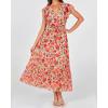 image:imageBTFBM Women Summer Bohemian Floral Casual Wrap V Neck Ruffle Cap Sleeveless Belt ALine Pleated Hem Midi Sun Dress WhiteFloral Orange Pink Red