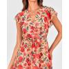 image:imageBTFBM Women Summer Bohemian Floral Casual Wrap V Neck Ruffle Cap Sleeveless Belt ALine Pleated Hem Midi Sun Dress WhiteFloral Orange Pink Red