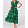 image:imageBTFBM Women Summer Bohemian Floral Casual Wrap V Neck Ruffle Cap Sleeveless Belt ALine Pleated Hem Midi Sun Dress WhiteGreen Big Floral