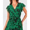 image:imageBTFBM Women Summer Bohemian Floral Casual Wrap V Neck Ruffle Cap Sleeveless Belt ALine Pleated Hem Midi Sun Dress WhiteGreen Big Floral