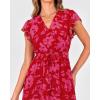 image:imageBTFBM Women Summer Bohemian Floral Casual Wrap V Neck Ruffle Cap Sleeveless Belt ALine Pleated Hem Midi Sun Dress WhiteRed Big Floral