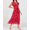 image:imageBTFBM Women Summer Bohemian Floral Casual Wrap V Neck Ruffle Cap Sleeveless Belt ALine Pleated Hem Midi Sun Dress WhiteRed Big Floral