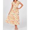 image:imageBTFBM Women Summer Bohemian Floral Casual Wrap V Neck Ruffle Cap Sleeveless Belt ALine Pleated Hem Midi Sun Dress WhiteWhite Big Flower