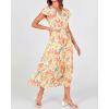 image:imageBTFBM Women Summer Bohemian Floral Casual Wrap V Neck Ruffle Cap Sleeveless Belt ALine Pleated Hem Midi Sun Dress WhiteWhite Big Flower